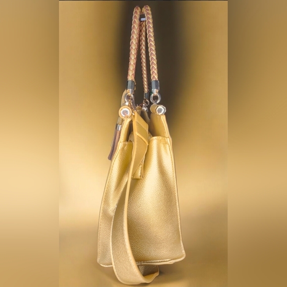 Bebe Gold Natalie Shopper Tote Satchel With Braided Handle NWOT - Picture 5 of 14
